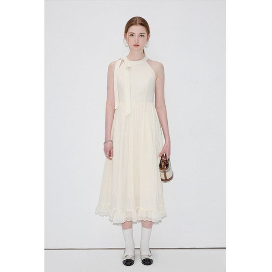 2024 French gentle style sweet sleeveless halter neck suspender dressemperament fairy long dress フレンチスタイル ノースリーブホルターネック サスペンダーフェアリードレス