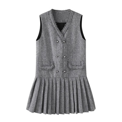 C Style Tweed Middle Length V Neck Dress ツイード　ミドル丈　Vネック　ドレス　ワンピース