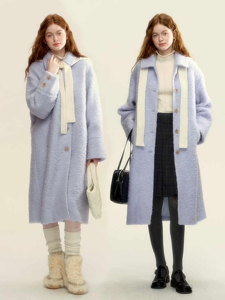 Luxury wool gray blue coat women's autumn new style wool coat ハイクラス ウールグレーブルーコート