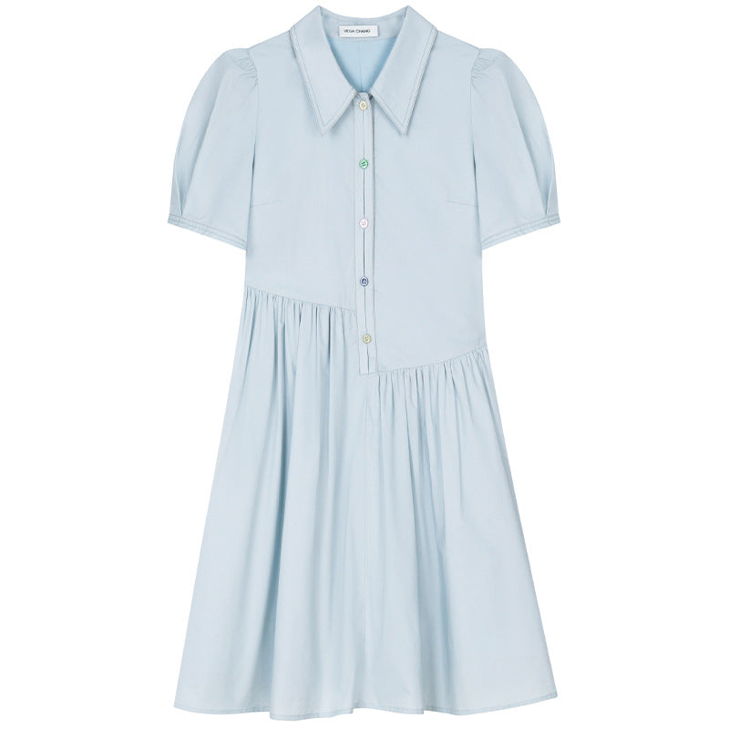 Light Blue Puff Sleeve Shirt Dress ライトブルー　パフスリーブ　シャツ　ワンピース　ドレス