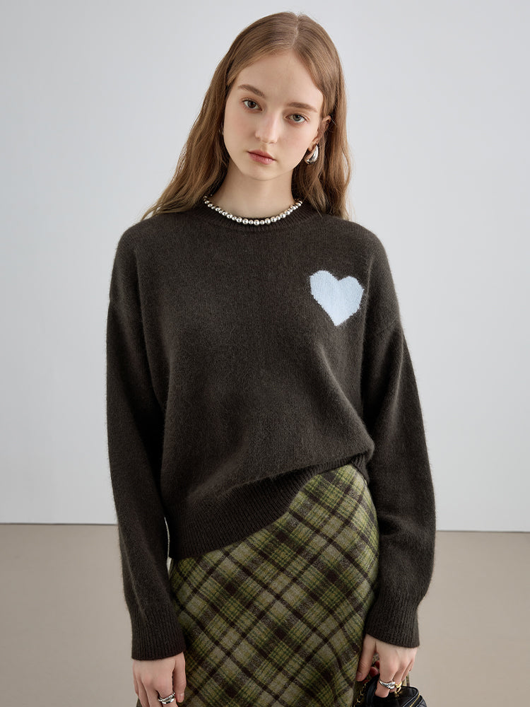 Retro Blue Heart love to stay sweater ワンポイント ハート セーター