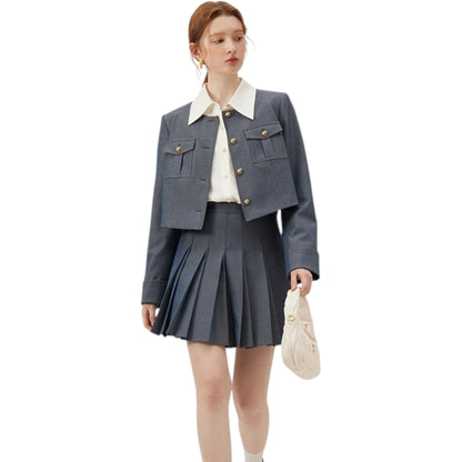 FANSILANEN French short style  jacket imitation denim set フレンチショートスタイル ジャケットイミテーションデニムセット