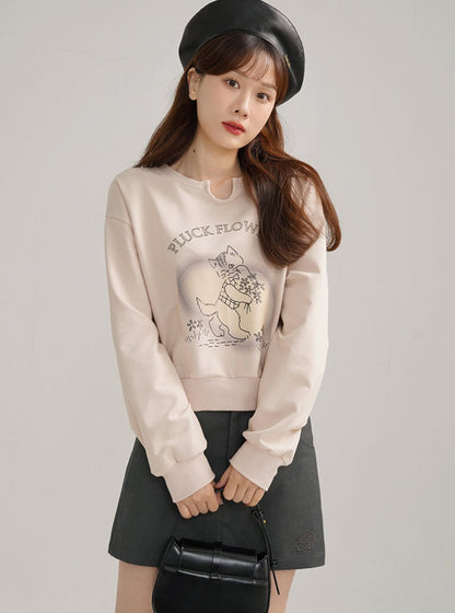 PRINT SHORT SWEATSHIRT