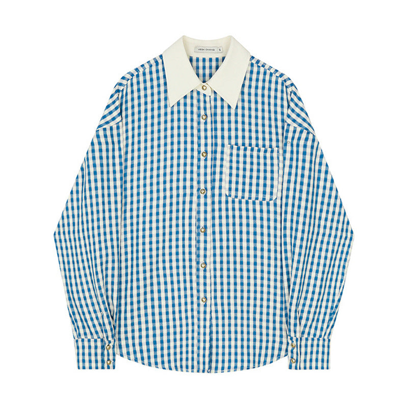Blue and white check shirt discount
