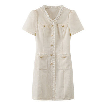 C Style V Neck Gold Flower Button Dress Vネック　ゴールド　フラワー　ボタン　ドレス　ワンピース