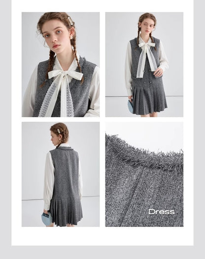 C Style Tweed Middle Length V Neck Dress ツイード　ミドル丈　Vネック　ドレス　ワンピース