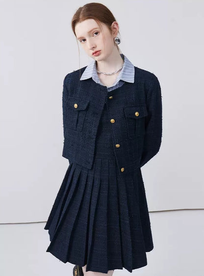 Navy Bicolor Tweed Jacket Dress Set up ネイビーバイカラーツイードジャケット ワンピース セットアップ