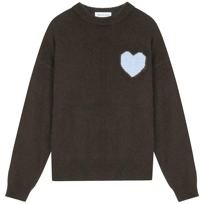 Retro Blue Heart love to stay sweater ワンポイント ハート セーター