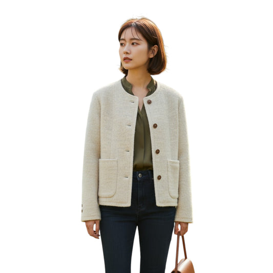 Elegant Vintage Tweed Jacket｜韓国風クロップド丈 ツイードジャケット