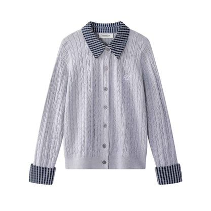 Classic Academia | チェック襟 レイヤード ニットカーディガン