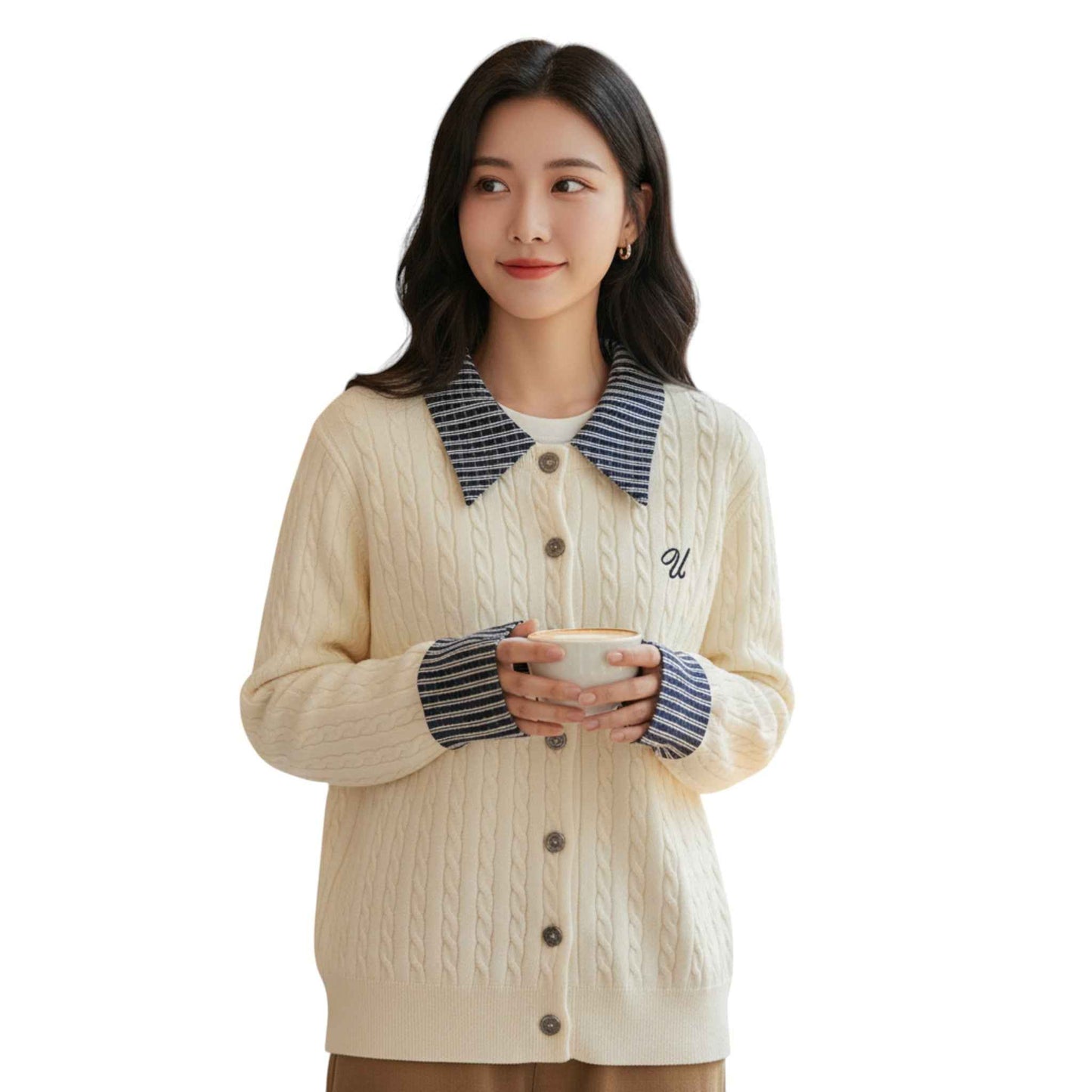 Classic Academia | チェック襟 レイヤード ニットカーディガン