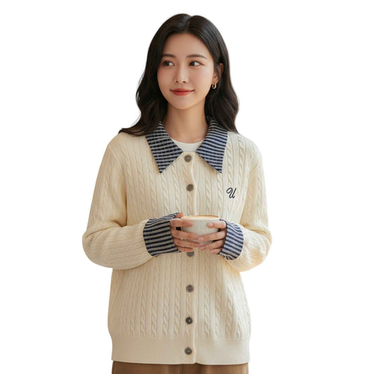 Classic Academia | チェック襟 レイヤード ニットカーディガン