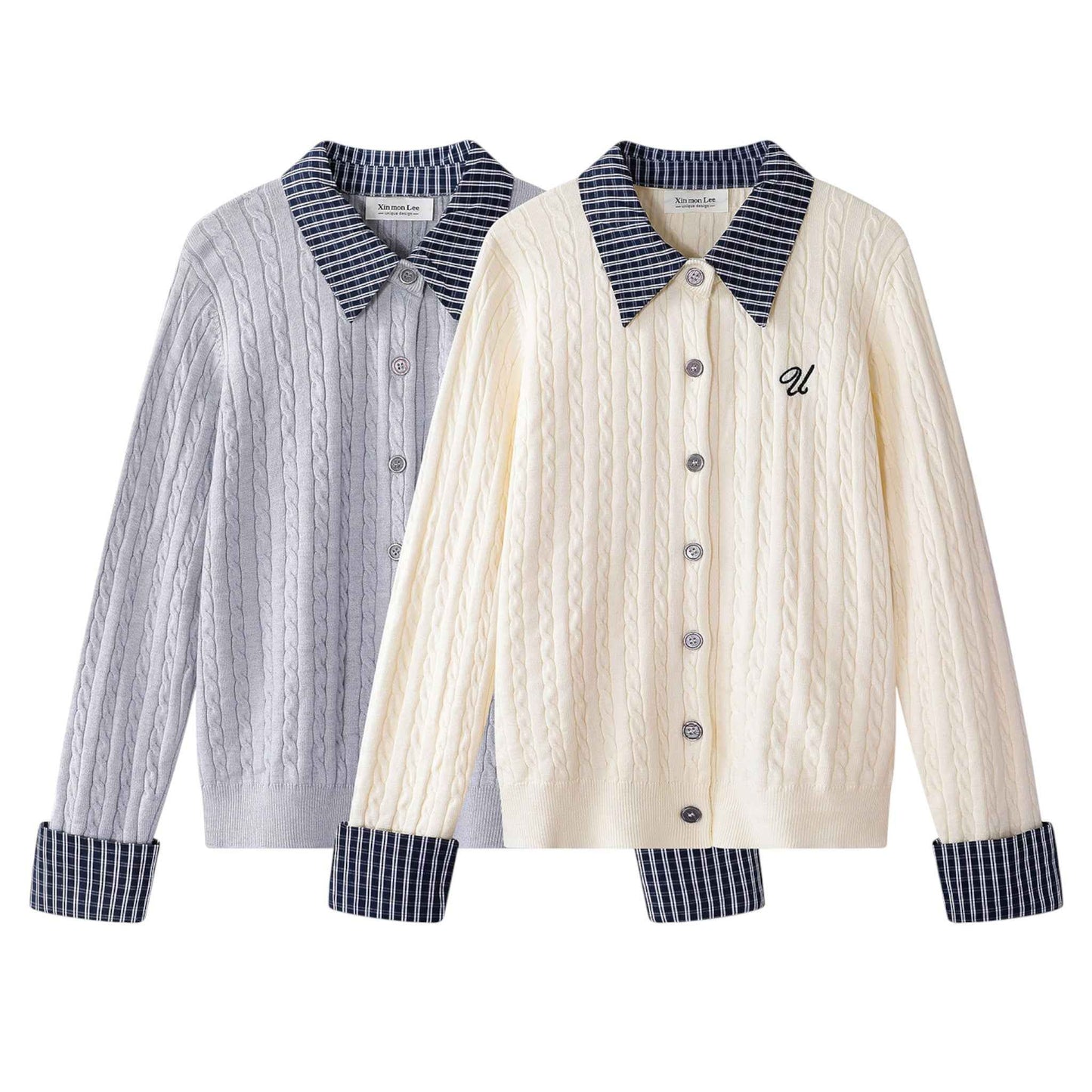 Classic Academia | チェック襟 レイヤード ニットカーディガン