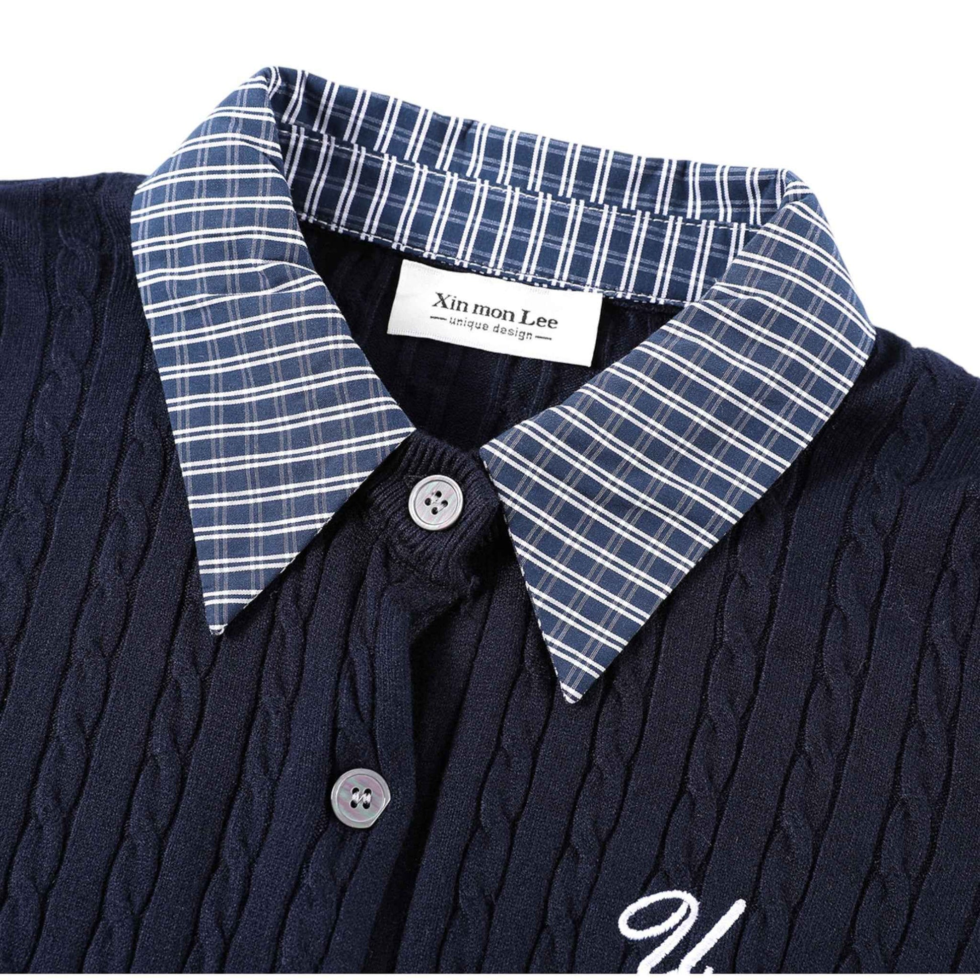 Classic Academia | チェック襟 レイヤード ニットカーディガン