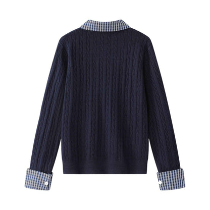 Classic Academia | チェック襟 レイヤード ニットカーディガン