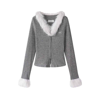 "High-End V-Neck Zip Cardigan" フリンジ Vネック ジップニット