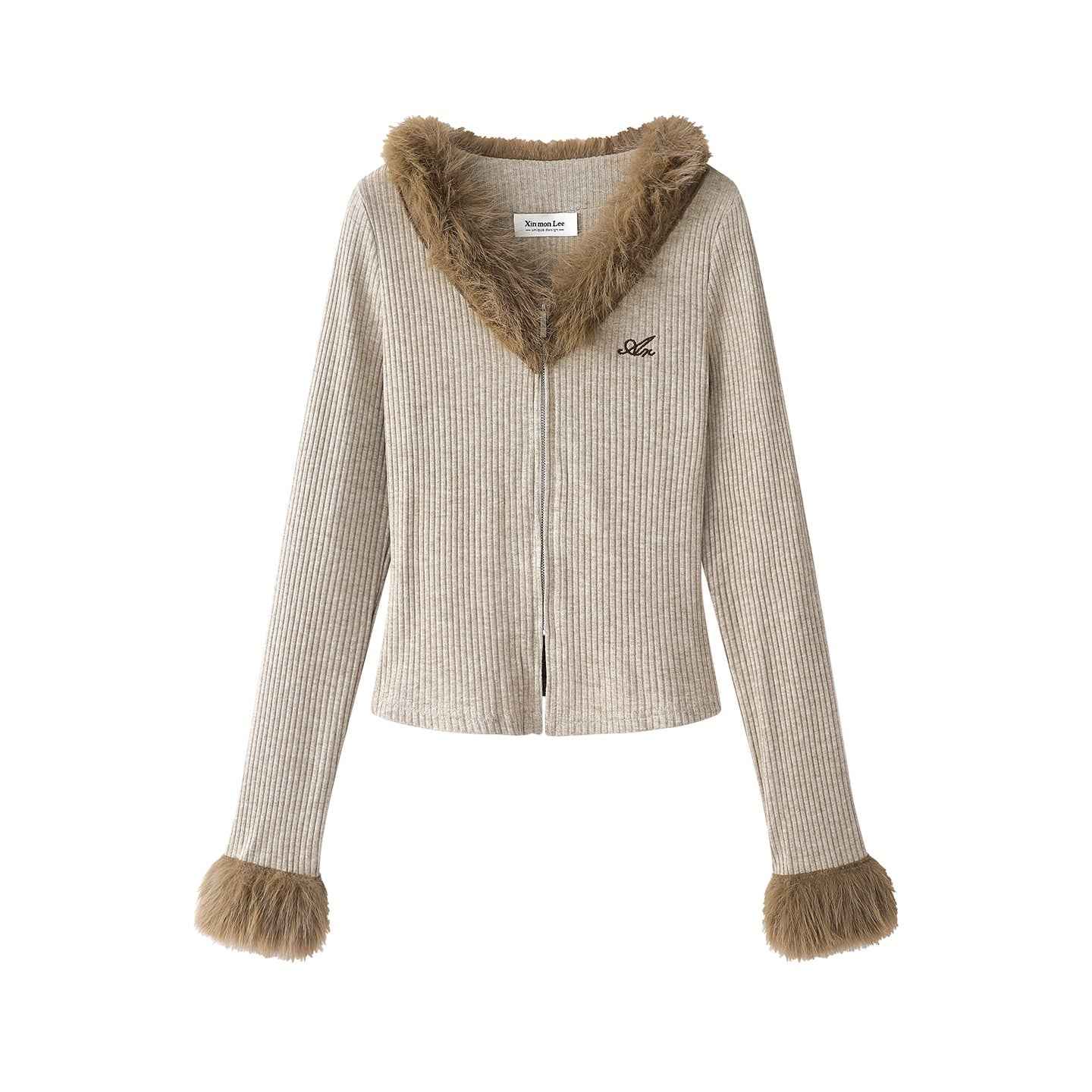 "High-End V-Neck Zip Cardigan" フリンジ Vネック ジップニット