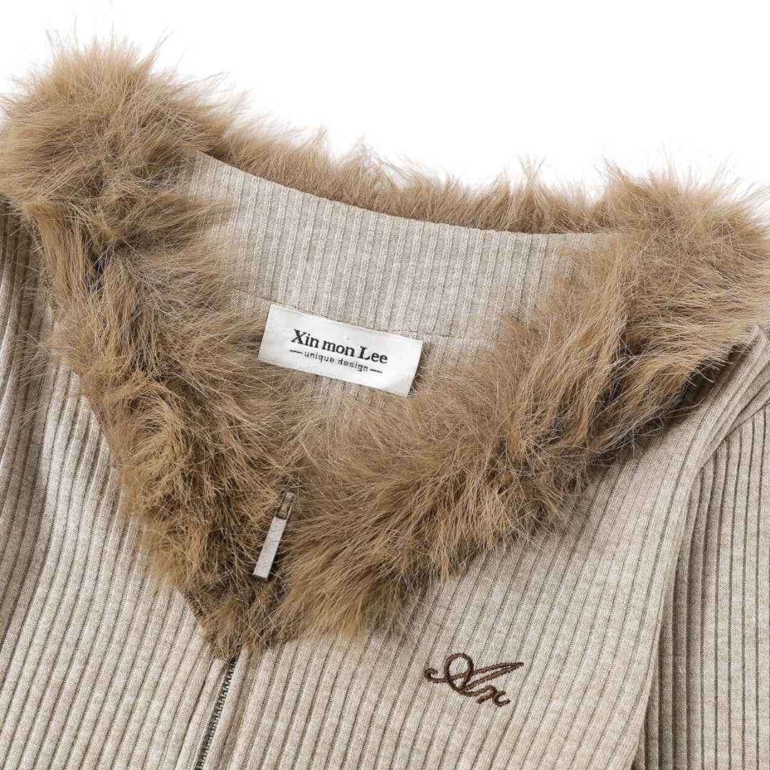 "High-End V-Neck Zip Cardigan" フリンジ Vネック ジップニット