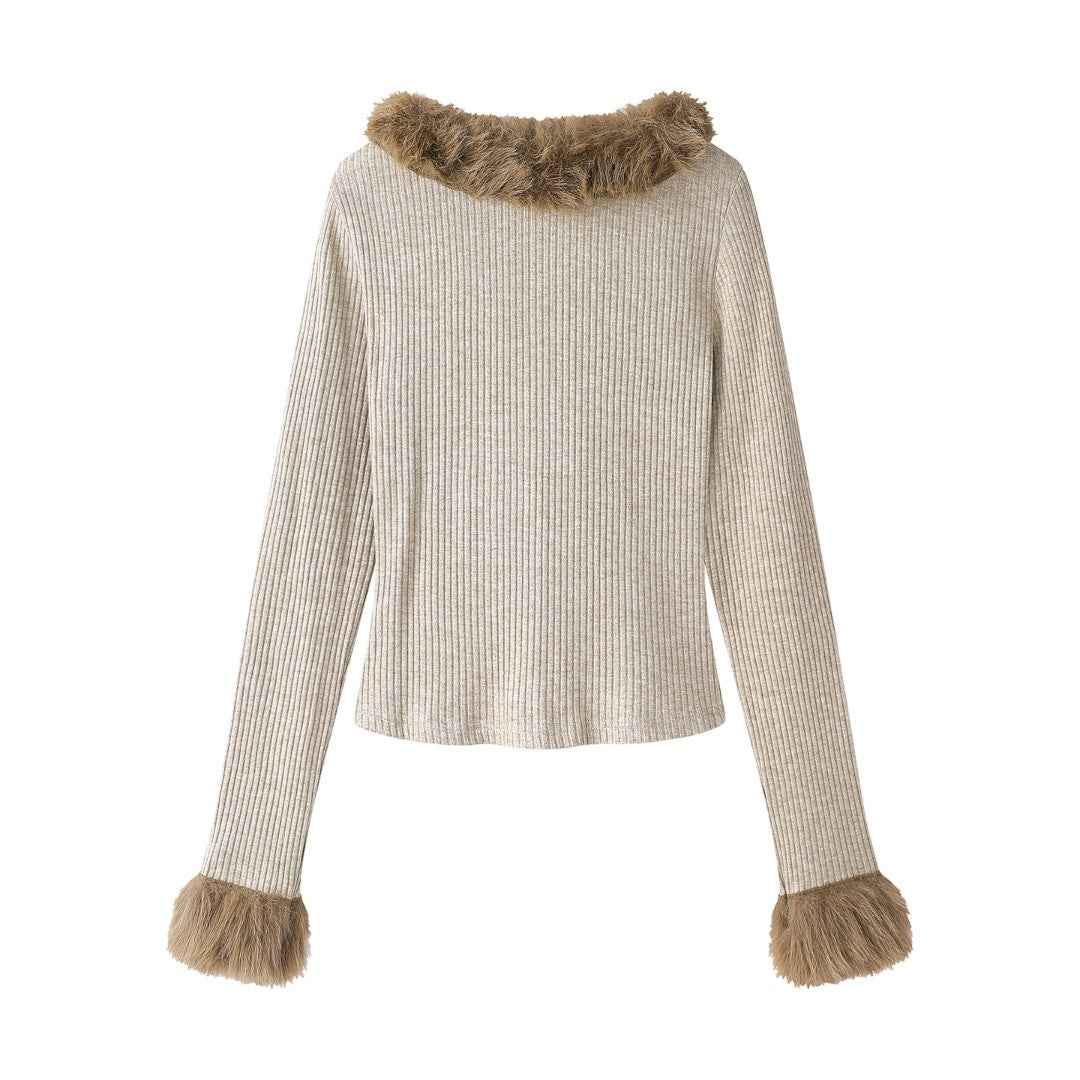 "High-End V-Neck Zip Cardigan" フリンジ Vネック ジップニット