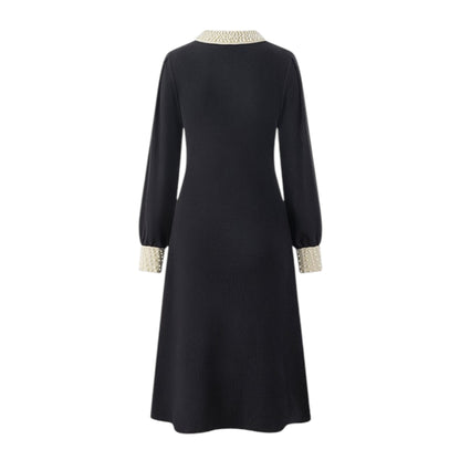 La Chapelle French elegant niche high waist contrast color knitted dress ハイウエスト コントラストカラー ニットドレス