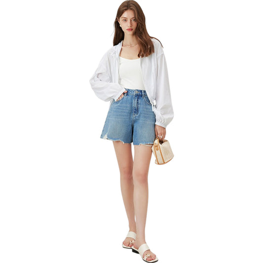 FANSILANEN fashionable high street denim shorts ハイストリートデニムショートパンツ