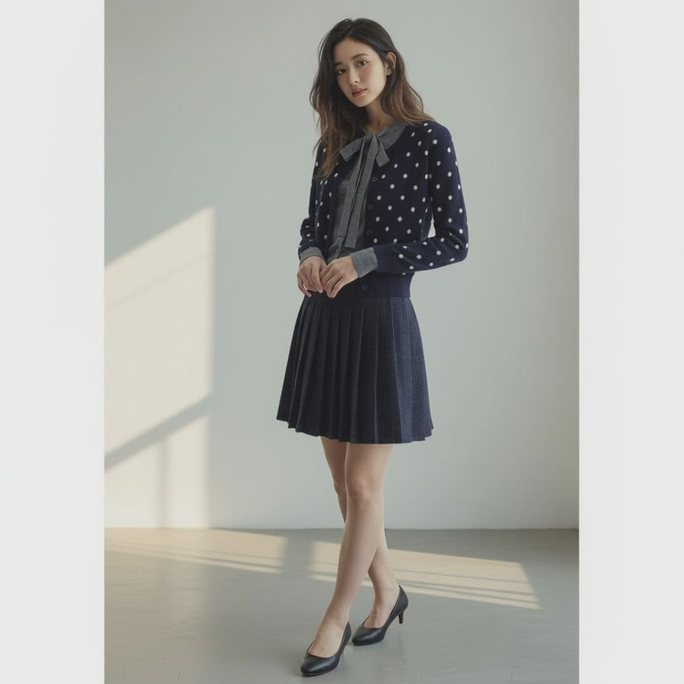 French Retro Polka Dot Bow Knit - フレンチレトロな雰囲気が漂う全身スタイリング
正面アップ