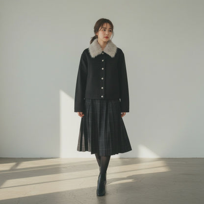 Suede Vintage Fur Jacket - 2026冬モデル 全身正面スタイル コーディネート