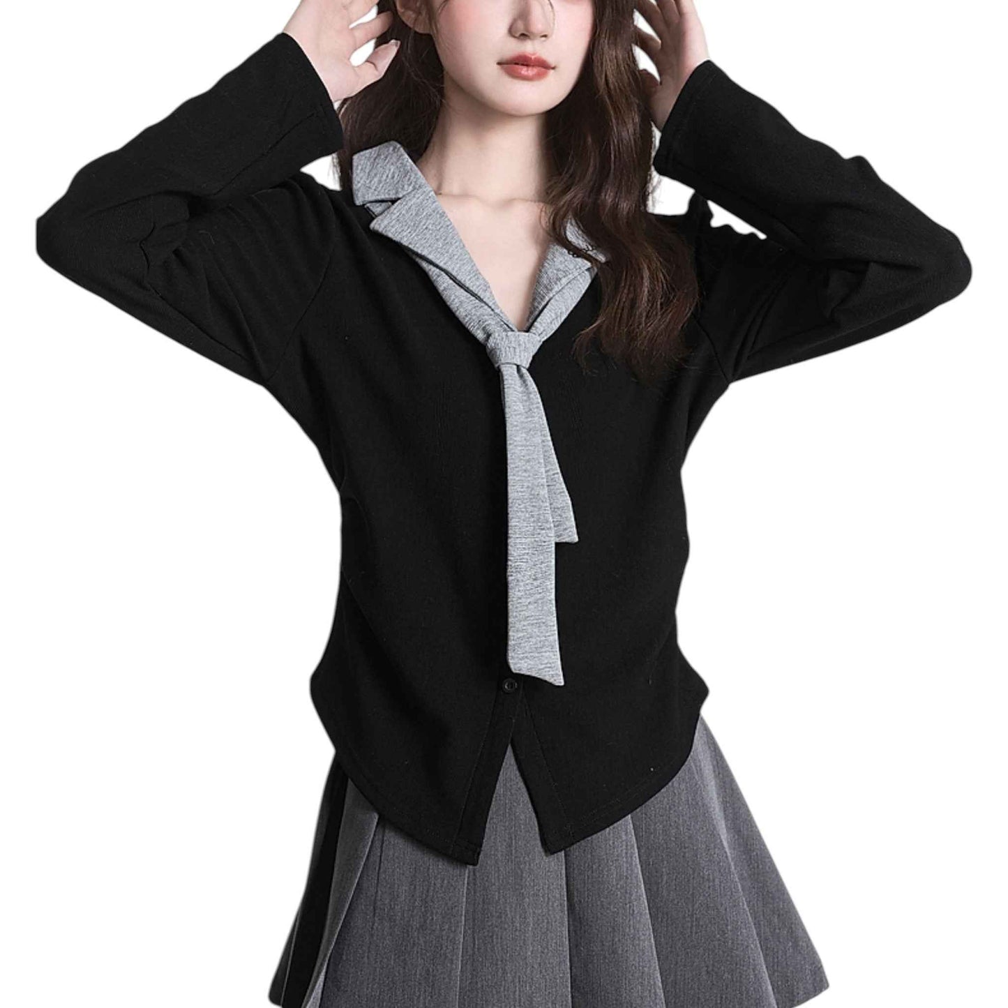 Elegant Layered-Look Knit | 重ね着風ニットカーディガン