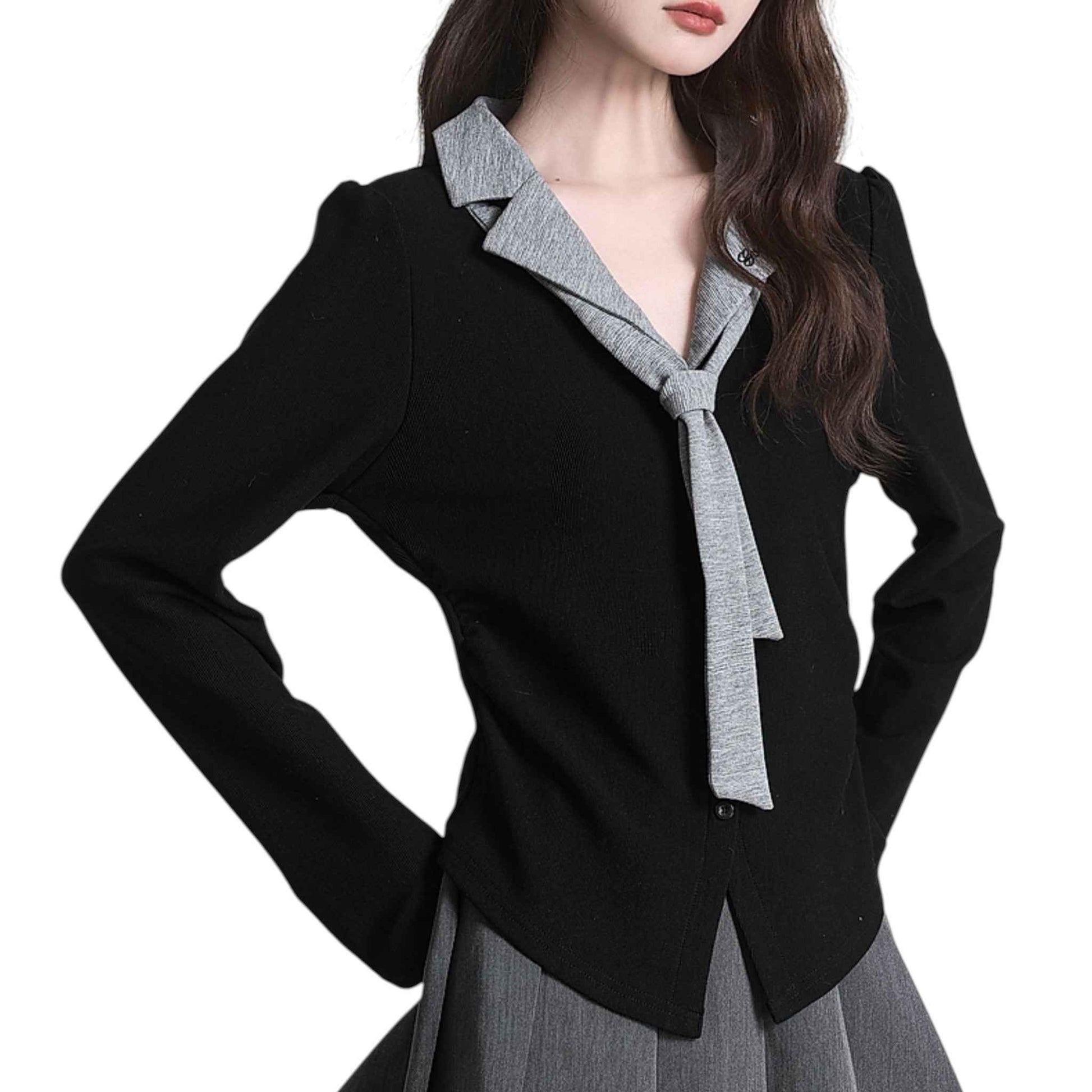 Elegant Layered-Look Knit | 重ね着風ニットカーディガン