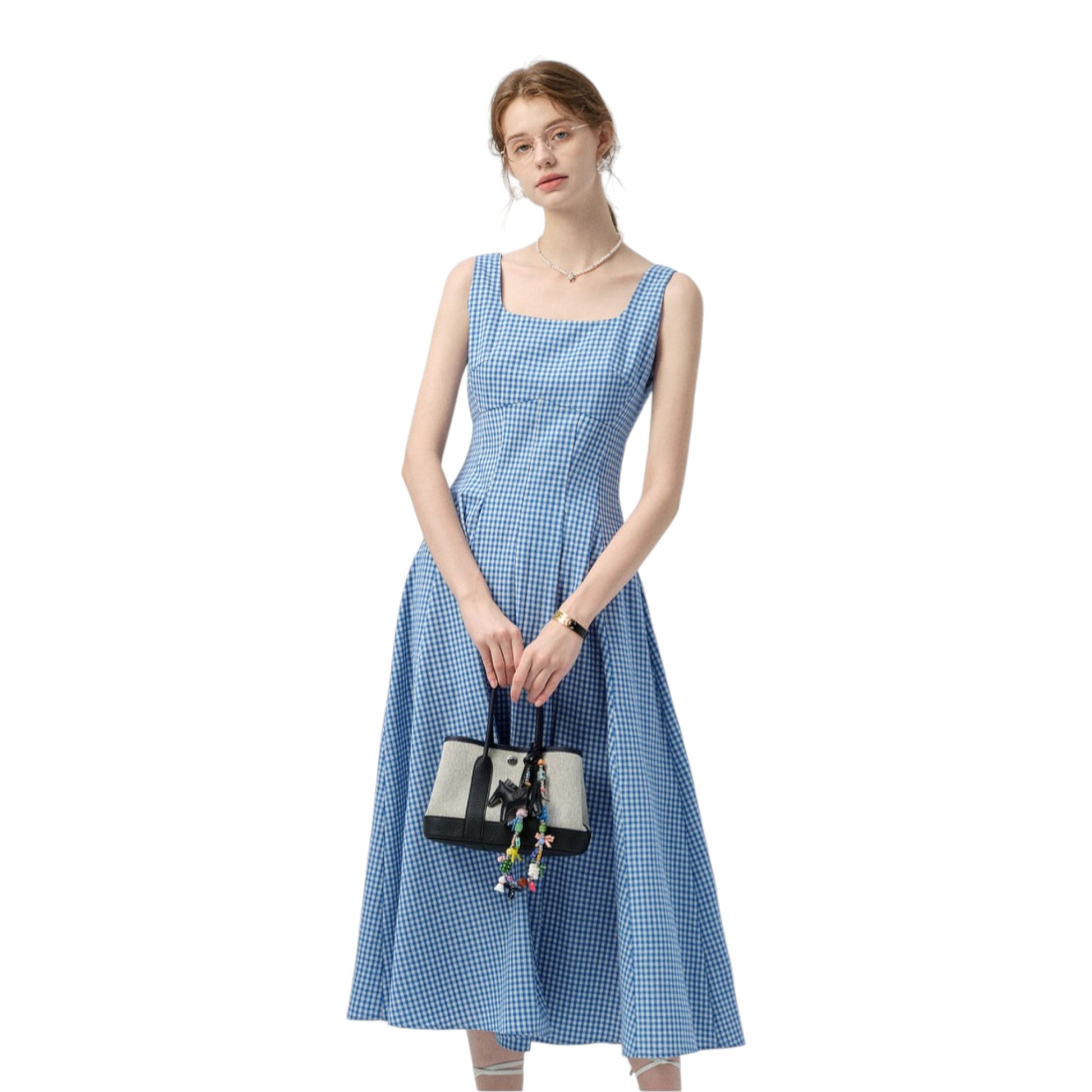 フレンチシック チェック柄サスペンダー ロング ワンピース | French Plaid Dress