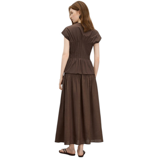 2025 Summer V-Neck Bow Tie Blouse Coffee Brown Office Shirt コーヒーカラー 通勤 シャツ
