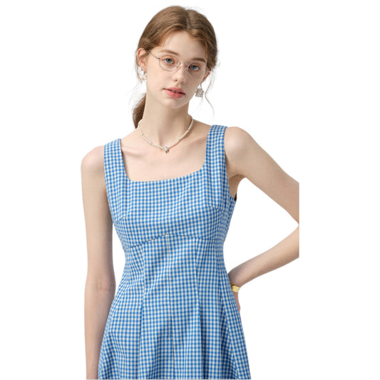 フレンチシック チェック柄サスペンダー ロング ワンピース | French Plaid Dress