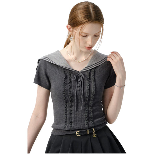 Chic Sailor Collar Knit Top 