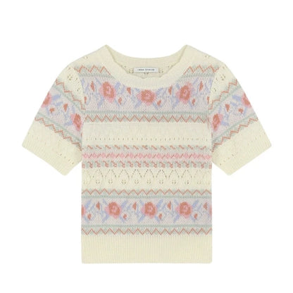 JACQUARD SHORT-SLEEVED KNIT SWEATER