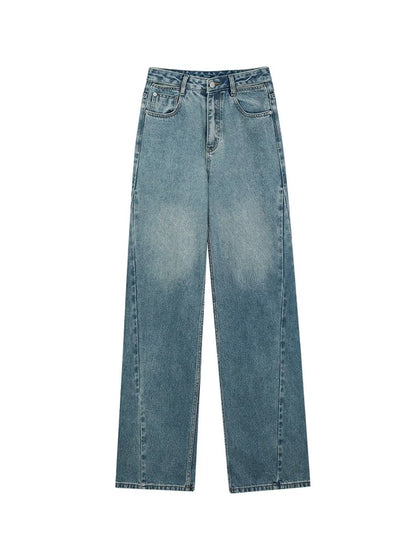 HIGH-WAIST WASHED STRAIGHT JEANS