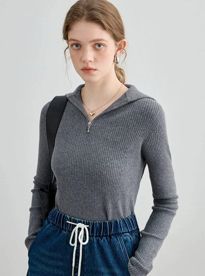 FRONT ZIP LONG-SLEEVED SWEATER