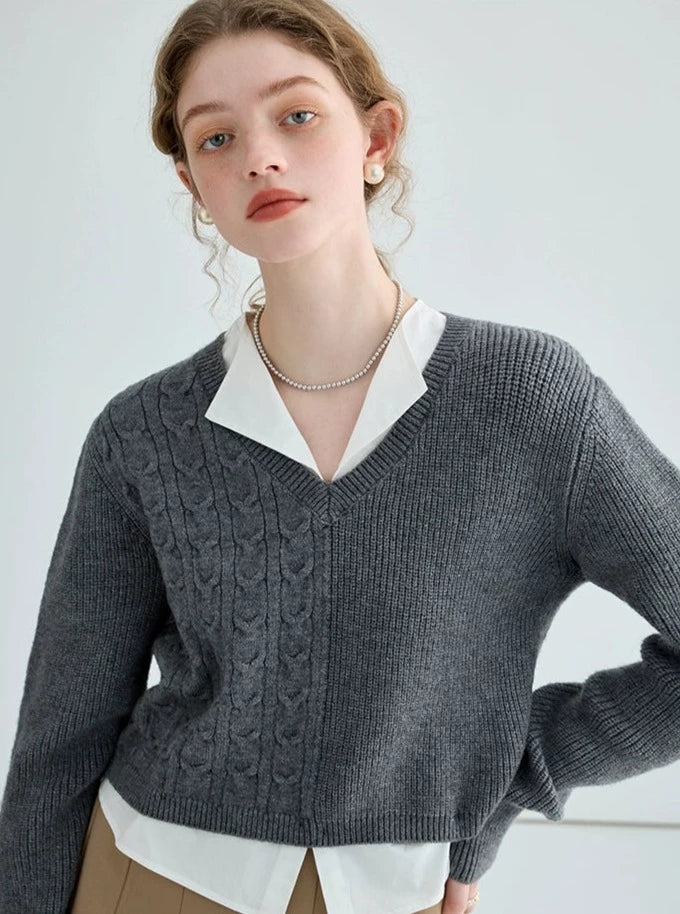 FAKE TWO-PIECE KNIT SWEATER