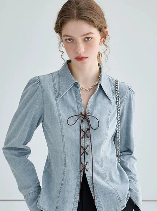 CROSS STRAPS DENIM SHIRT