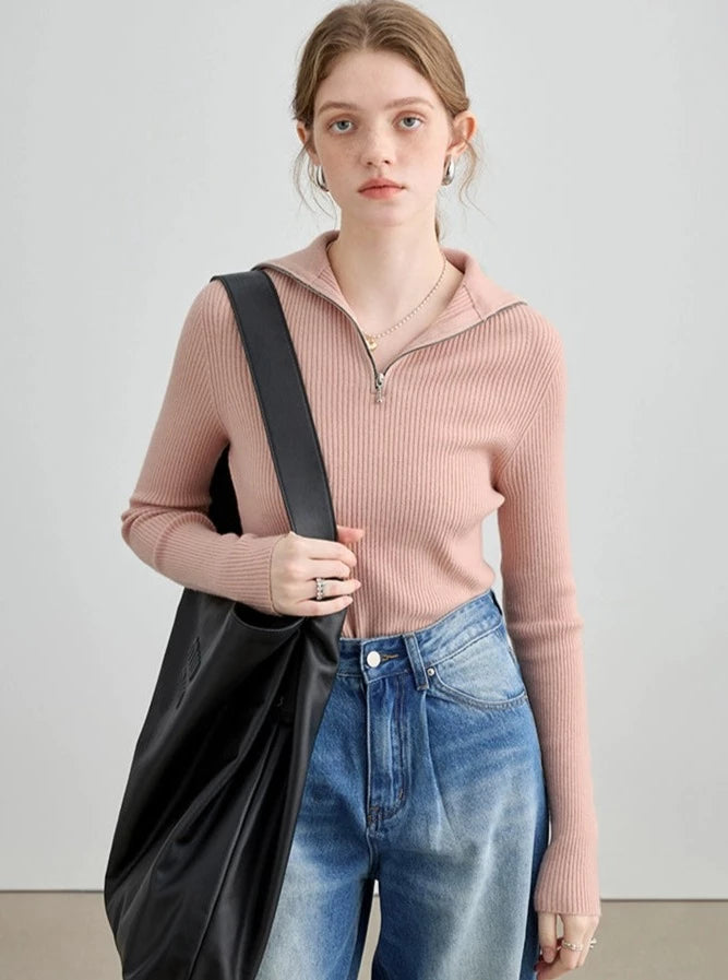 FRONT ZIP LONG-SLEEVED SWEATER