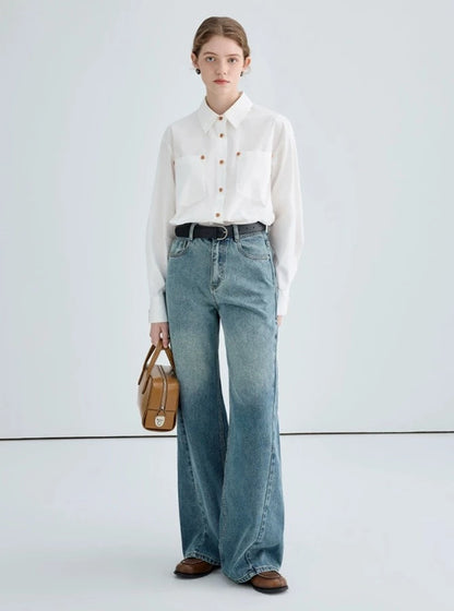 HIGH-WAIST WASHED STRAIGHT JEANS