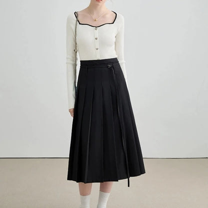 BLACK HIGH-WAISTED PLEATED SKIRT