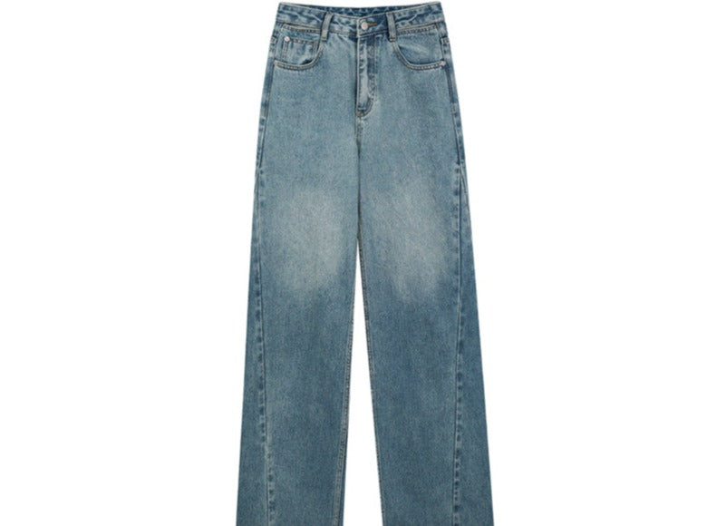 HIGH-WAIST WASHED STRAIGHT JEANS