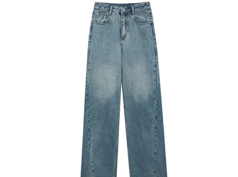 HIGH-WAIST WASHED STRAIGHT JEANS