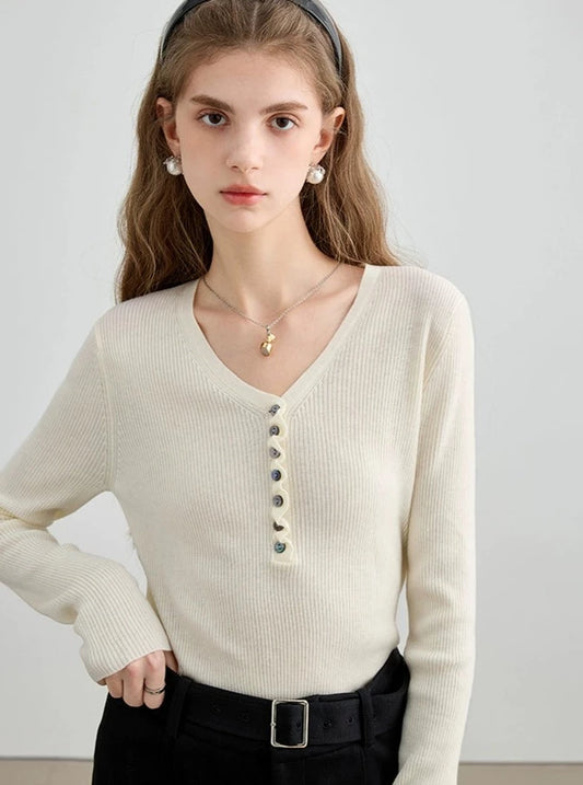 SLIM V NECK WOOL KNIT SWEATER スリム 細身 Vネック ニット セーター