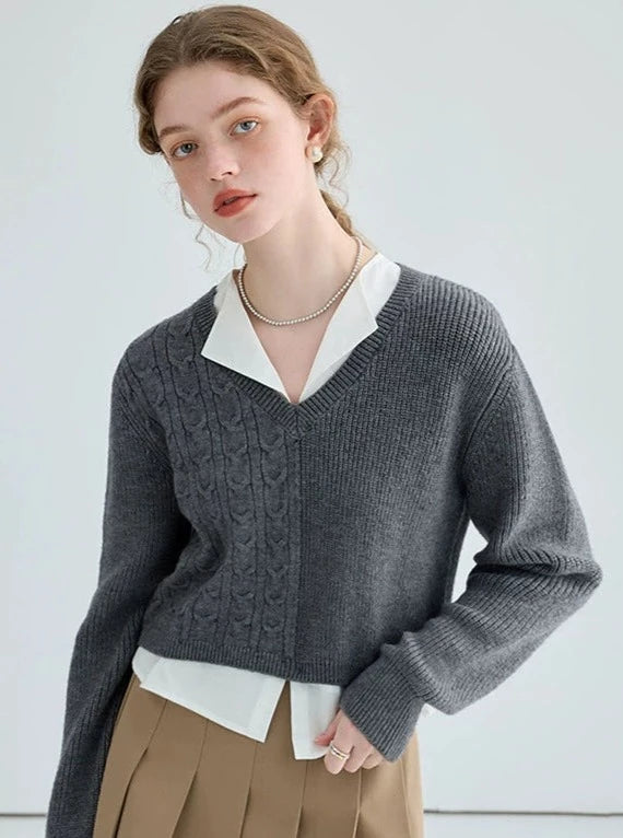 FAKE TWO-PIECE KNIT SWEATER