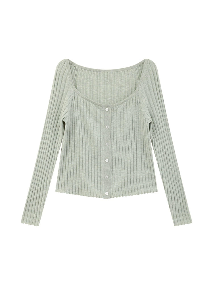 SQUARE NECK WOOL CARDIGAN