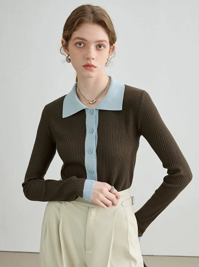 LONG SLEEVE BICOLOR KNIT SWEATER