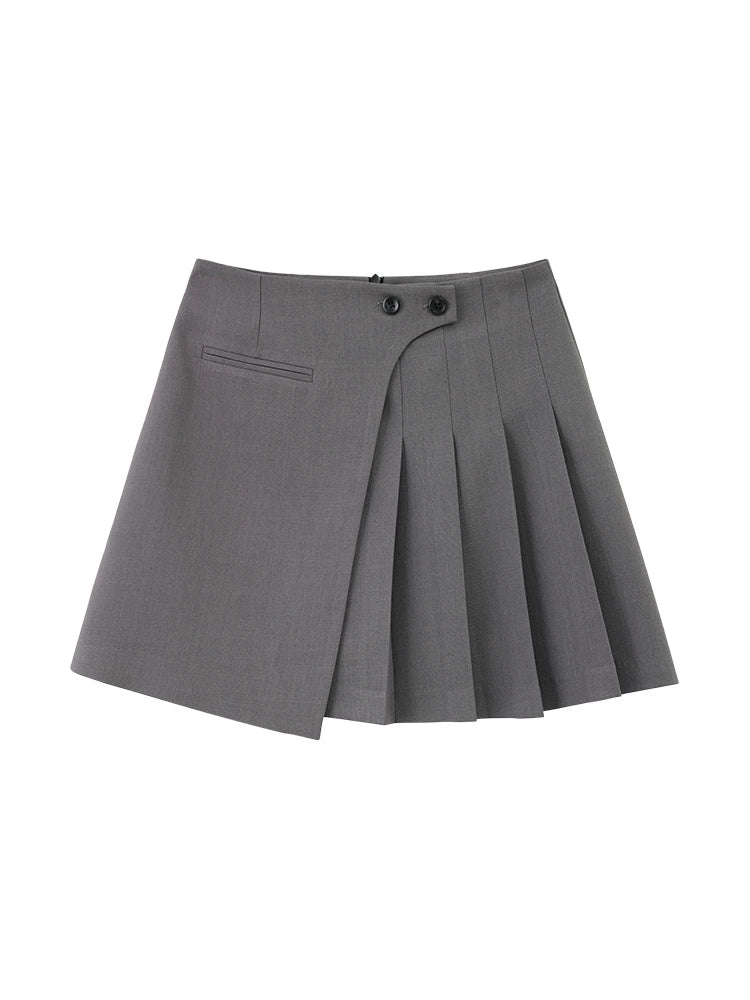 GRAY PLEATED SHORT SKIRT