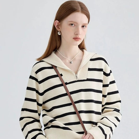 NAVY COLLAR STRIPED SWEATER