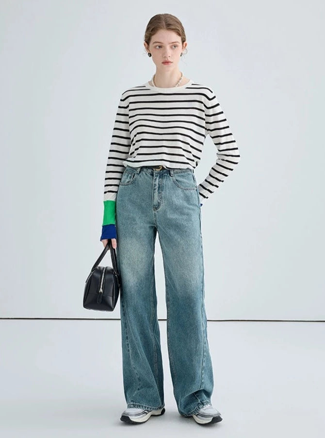 HIGH-WAIST WASHED STRAIGHT JEANS